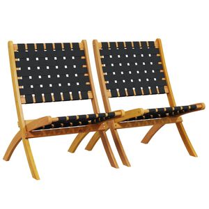 vidaXL Opklapbare stoelen, 2 stuks, zwart, massief acaciahout en stof.