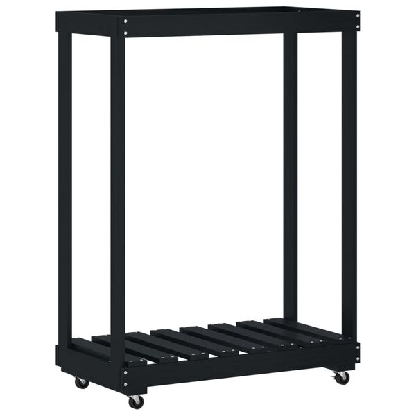 vidaXL Houtblokhouder met wielen 76,5x40x108 cm grenenhout zwart