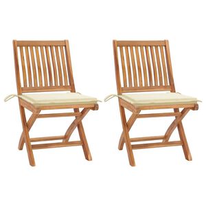 vidaXL Tuinstoelen 2 st met cr&egrave;mekleurige kussens massief teakhout