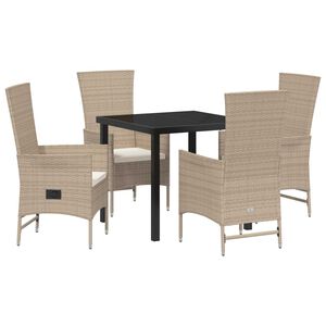 vidaXL Tuin eettafelset met kussen 5 pcs Beige poly rattan