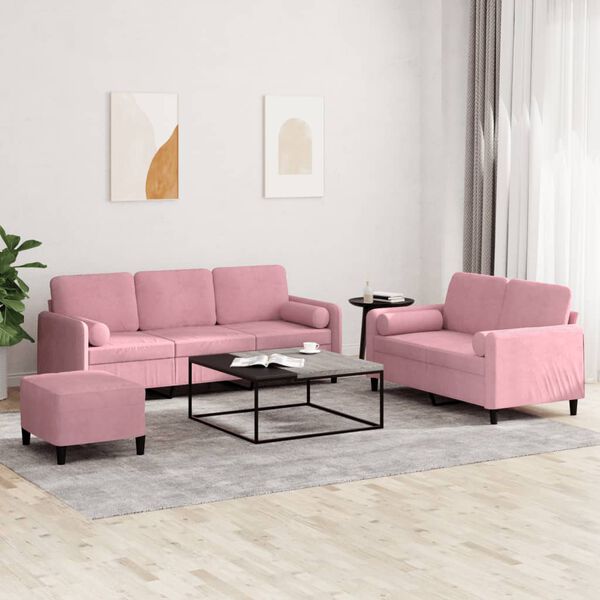vidaXL 3-delige Loungeset met kussens fluweel roze
