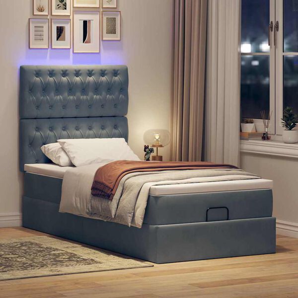vidaXL Ottoman bed met matrassen en LED's 90x200cm fluweel donkergrijs