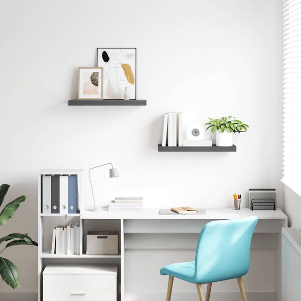 vidaXL Wandschappen zwevend 2 st 60x23,5x3,8 cm MDF hoogglans grijs