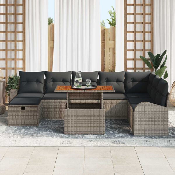 vidaXL Tuin Sofa Set 9 pcs Grijs poly rattan
