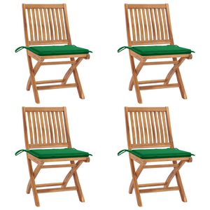 vidaXL Opklapbare stoelen met kussens, 4 stuks, massief teakhout