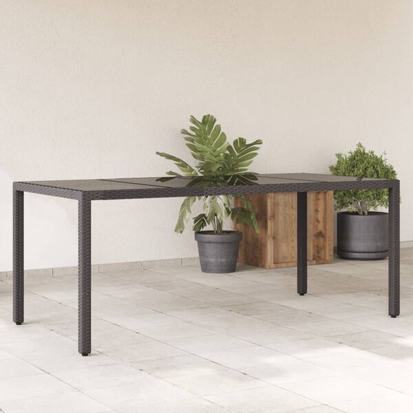 vidaXL Tuintafel met glazen blad 190x90x75 cm poly rattan zwart