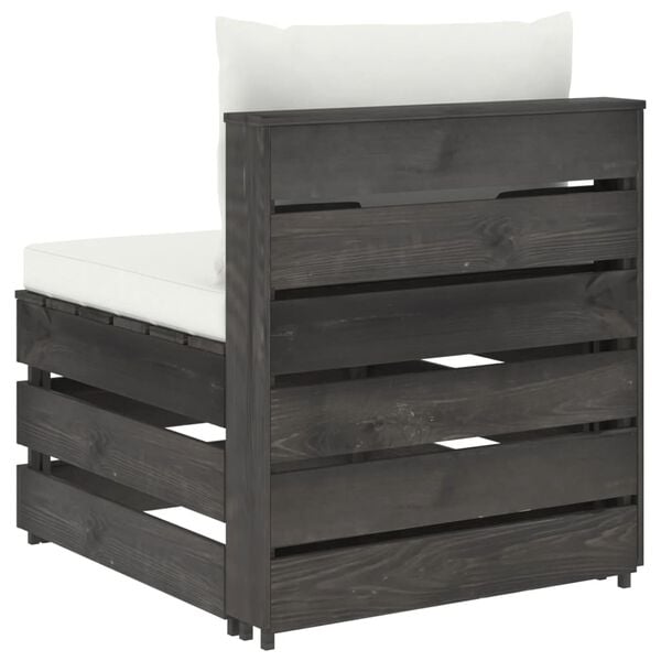 vidaXL Middenbank sectioneel met kussens grijs geïmpregneerd hout