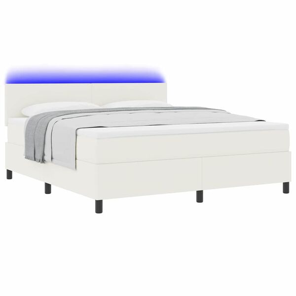 vidaXL Boxspring bed Cr&egrave;me en Wit 203 x 180 x 88 cm Katoenen stof