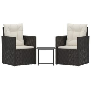 vidaXL 3-delige Loungeset met kussens poly rattan zwart