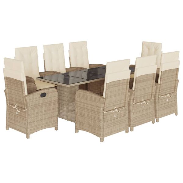 vidaXL 9-delige Tuinset met kussens poly rattan beige