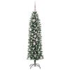 vidaXL Kunstmatige slanke kerstboom met 150 LED Groen en Wit 150 cm
