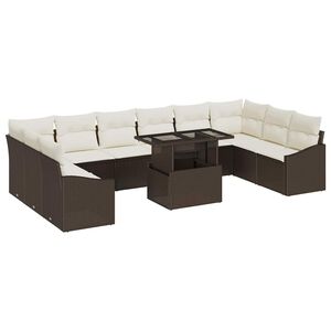 vidaXL Bankstel 11 st Bruin en Cr&egrave;me poly rattan