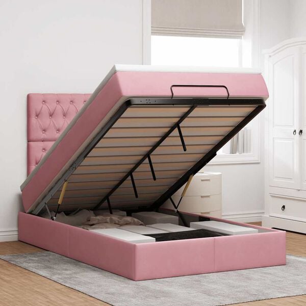 vidaXL Ottoman bed met matrassen en LED's 120x190cm fluweel roze