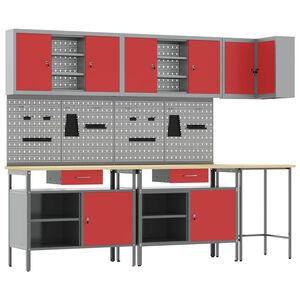 vidaXL Werkkast set met lade met plank met opslag 10 st Rood en Grijs