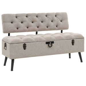 vidaXL Opbergbank met rugleuning 110 cm stof cr&egrave;mekleurig