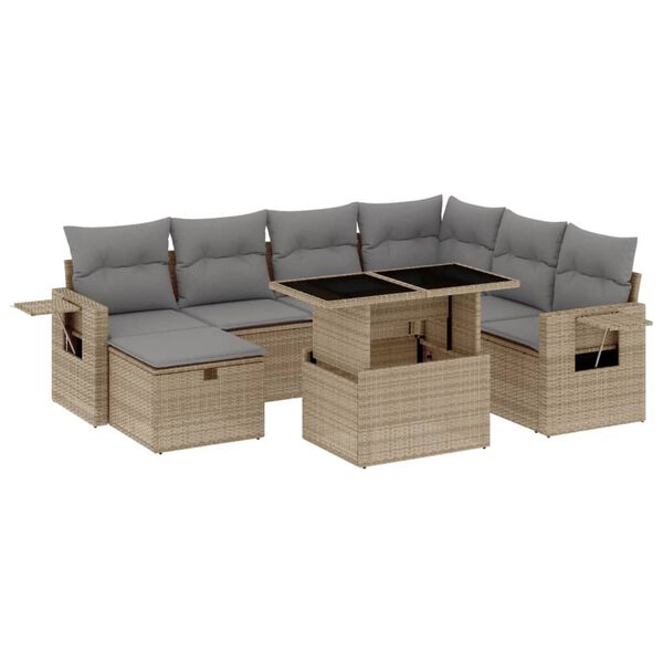 vidaXL 8-delige Loungeset met kussens poly rattan beige