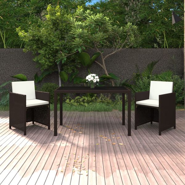 vidaXL 3-delige Tuinset met kussens poly rattan bruin