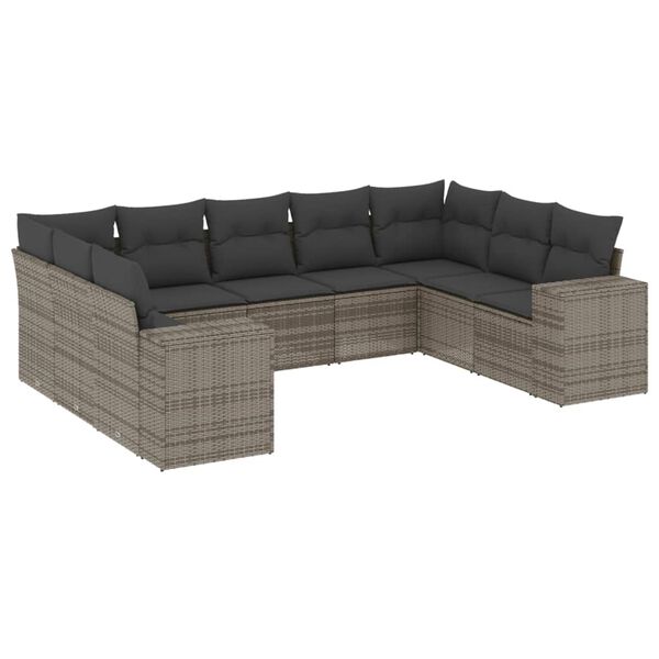 vidaXL 9-delige Loungeset met kussens poly rattan grijs