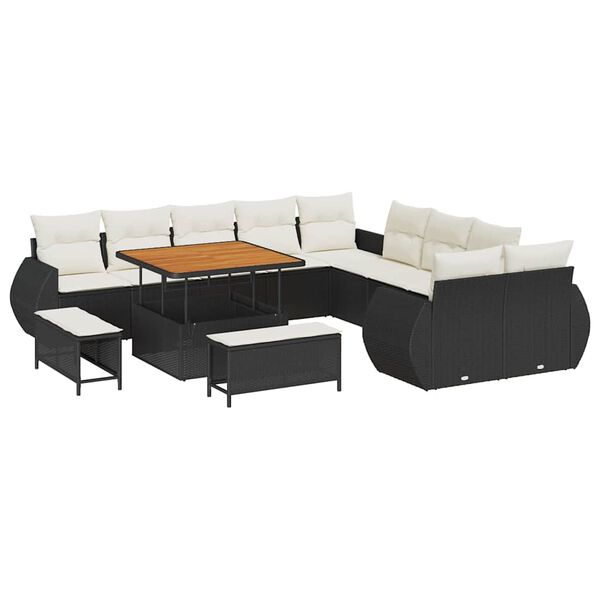vidaXL Tuin Sofa Set met kussen met opslag 13 pcs Zwart en cr&egrave;me