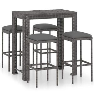 vidaXL 5-delige Tuinbarset met kussens poly rattan grijs