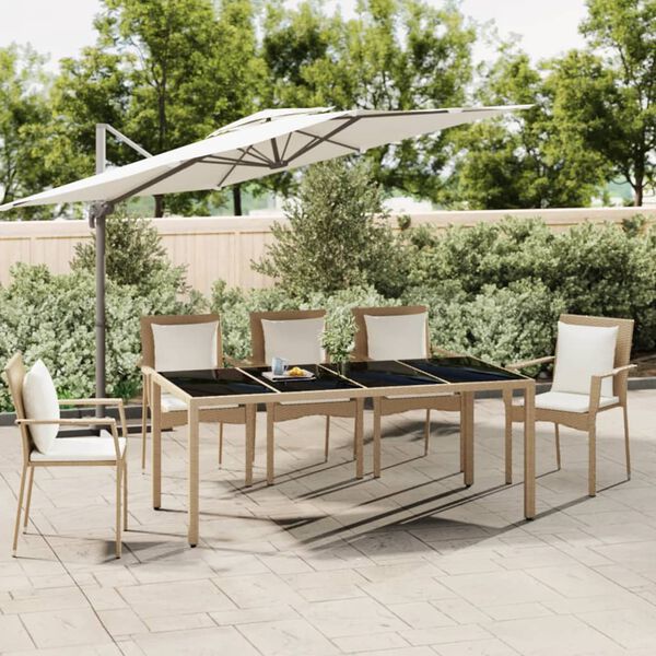 vidaXL Tuintafel met glazen blad poly rattan en gehard glas beige