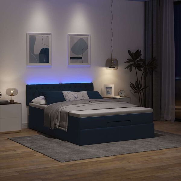 vidaXL Bed poef met matras en LED's stof 140x190 cm blauw