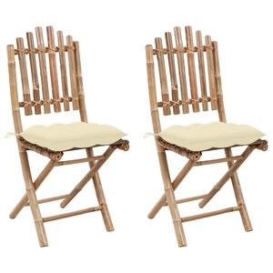 vidaXL Opklapbare stoelen (2 stuks) met kussens, bamboe