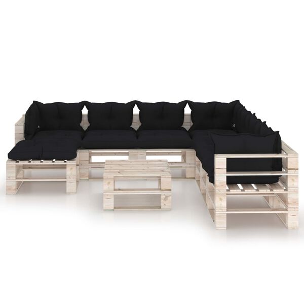 vidaXL 9-delige Loungeset met kussens pallet grenenhout