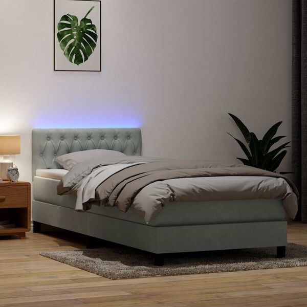 vidaXL Boxspring met matras en LED fluweel lichtgrijs 90x210 cm