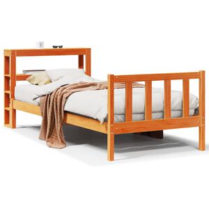vidaXL Bedframe met hoofdbord massief grenenhout wasbruin 100x200 cm