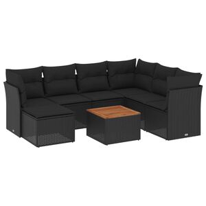 vidaXL 8-delige Loungeset met kussens poly rattan zwart