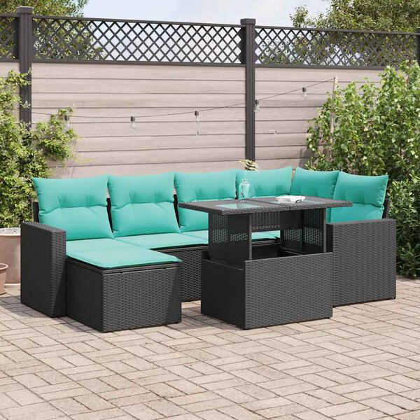 vidaXL 7-delige Loungeset met kussens poly rattan acacia zwart