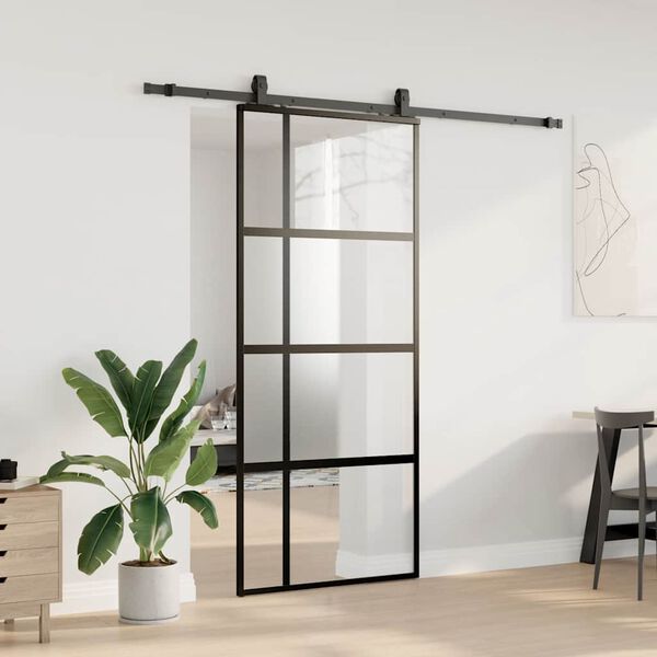 vidaXL Schuifdeur met beslagset 90x205 cm gehard glas zwart