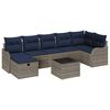 vidaXL Bankstel met kussen met opslag Grijs en Marineblauw poly rattan