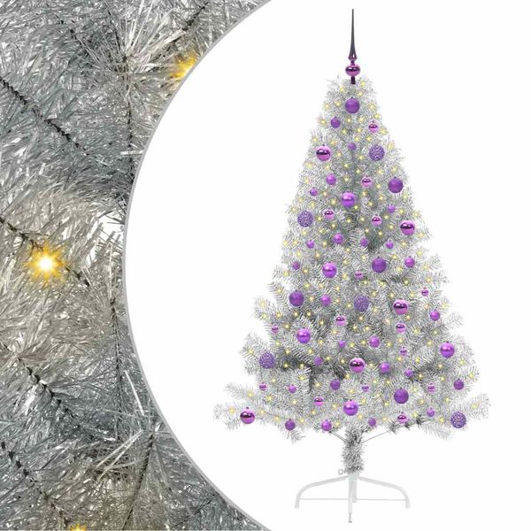 vidaXL Kunstmatig Voorverlicht Kerstboom met 300 LED Zilver 180 cm PET