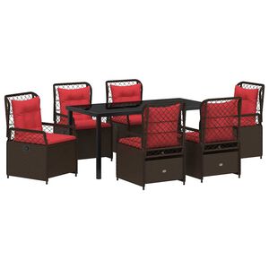 vidaXL Tuin eettafelset 7 pcs Bruin poly rattan