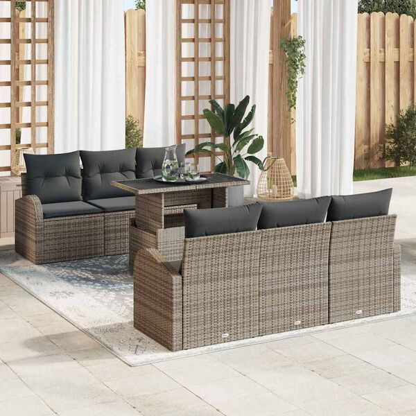 vidaXL Tuin Sofa Set met kussen met opslag 7 pcs Grijs Poly Rattan