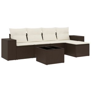 vidaXL 6-delige Loungeset met kussens poly rattan bruin