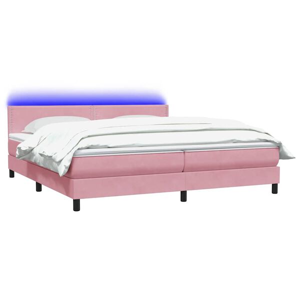 vidaXL Boxspring met matras en LED fluweel roze 180x210 cm