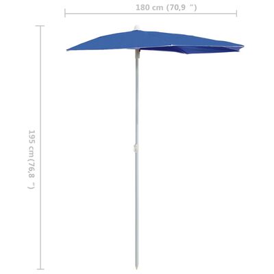 vidaXL Parasol half met paal 180x90 cm azuurblauw