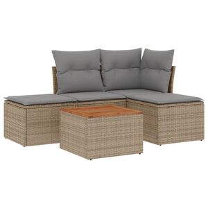 vidaXL 5-delige Loungeset met kussens poly rattan beige