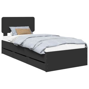 vidaXL Bedframe met hoofdeinde Zwart 75 x 190 cm Geconstrueerd hout