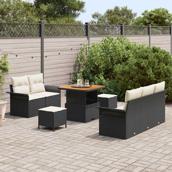 vidaXL Tuin Sofa Set met kussen met opslag 8 pcs Zwart en Cr&egrave;me