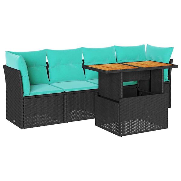 vidaXL 5-delige Loungeset met kussens poly rattan zwart