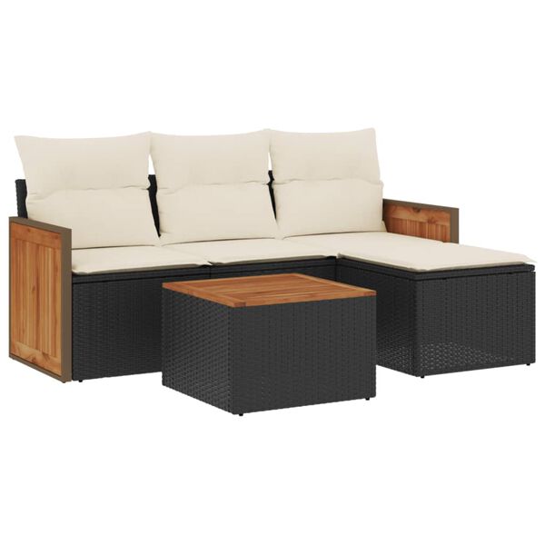 vidaXL 5-delige Loungeset met kussens poly rattan zwart