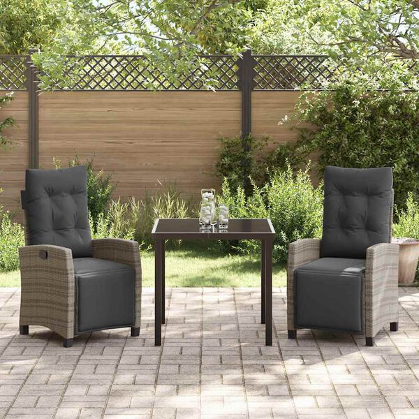 vidaXL Tuin eettafelset met kussen 3 pcs Grijs poly rattan