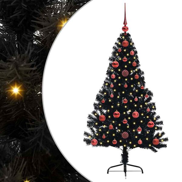 vidaXL Kunstmatig Voorverlicht Kerstboom met 150 LED Zwart 120 cm PVC