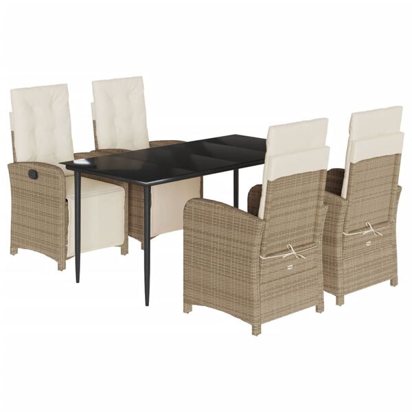 vidaXL 5-delige Tuinset met kussens poly rattan beige
