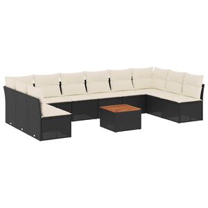 vidaXL 11-delige Loungeset met kussens poly rattan zwart