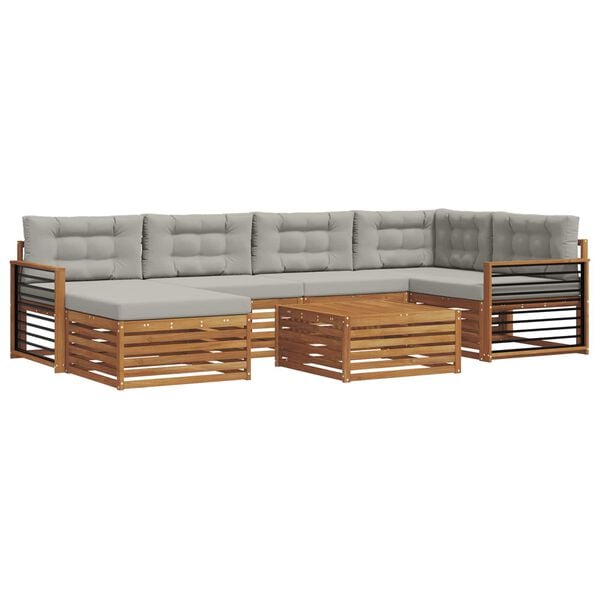 vidaXL Buiten bankenset met kussen 7 pcs Natuurlijk en Lichtgrijs